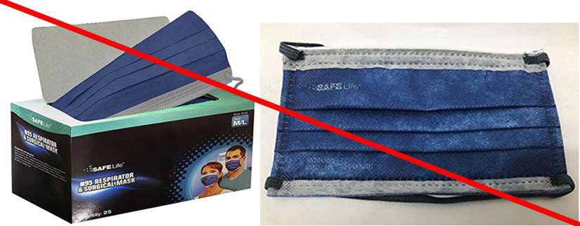 Product and product packaging misrepresenting a NIOSH approval