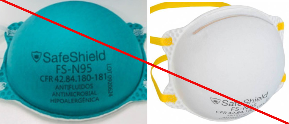 Two images of the product misrepresenting a NIOSH approval