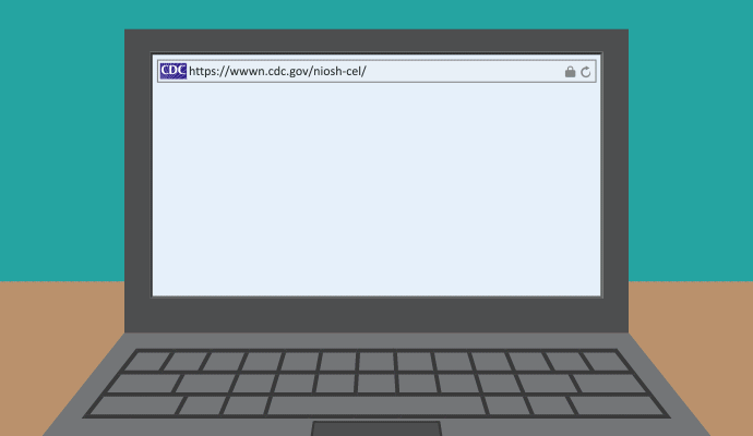 GIF of a computer with a changing screen that says how the CEL can help users search for NIOSH Approved respirators