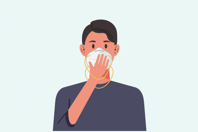 Person holding N95 up to face.