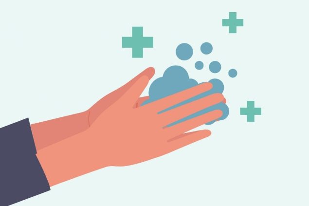 Two hands washing with suds.