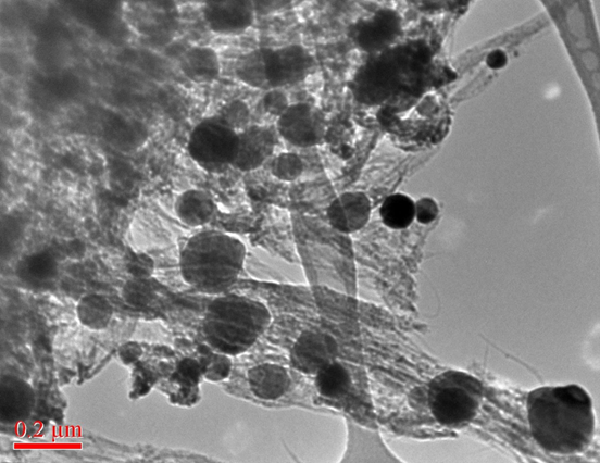 microscopic image of carbon monoxide disproportionating, condensing into the soot balls