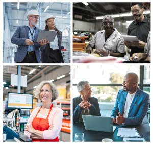 Collage of photos of various older workers.