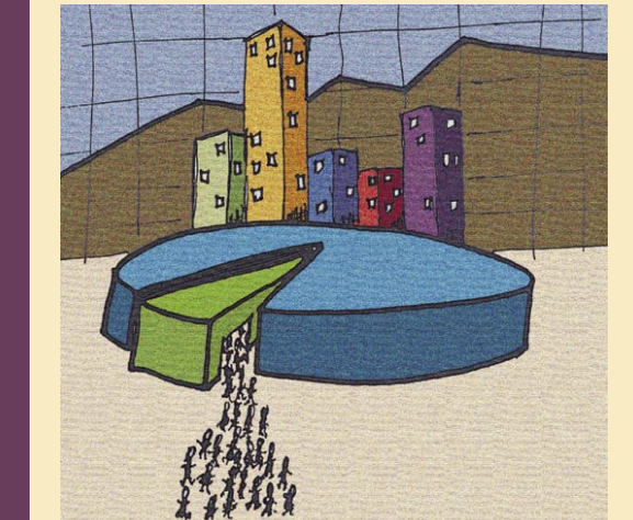 pie chart with building and people