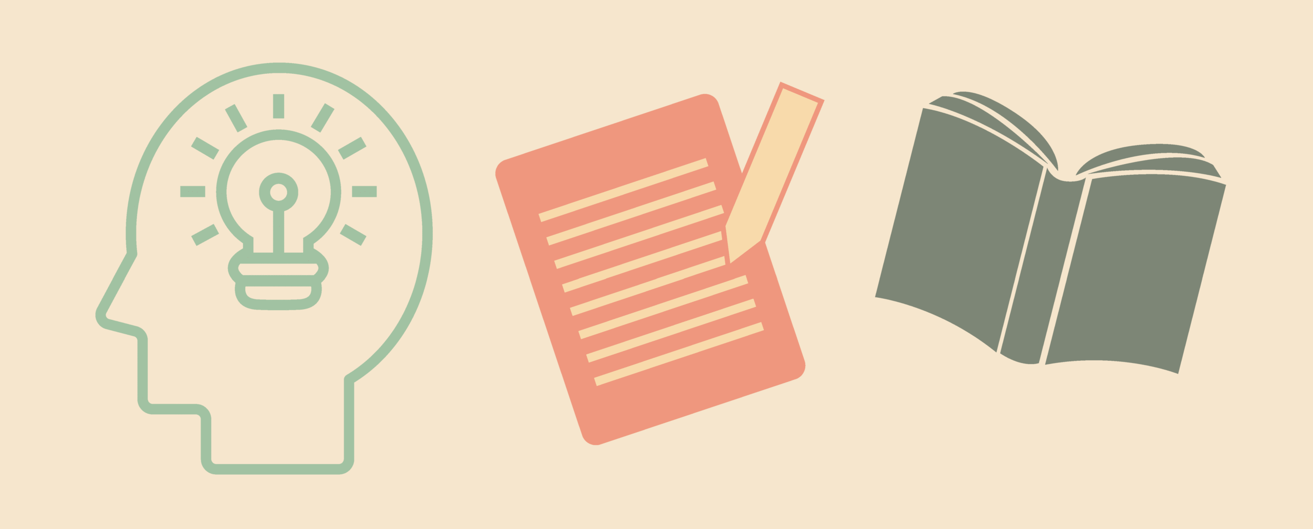 image with a head with a lightbulb, written page and a book