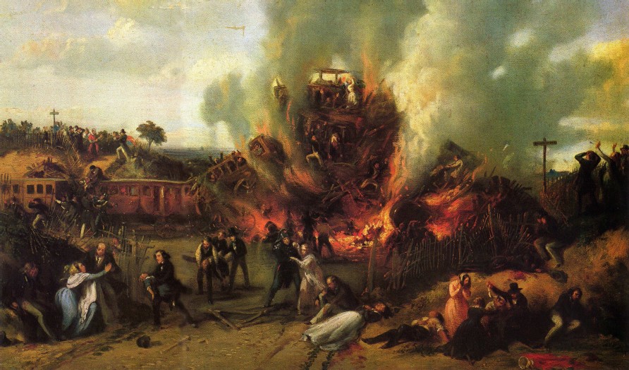 Painting of &lsquo;Disaster on the Railway between Versailles and Bellevue, 8th May 1842&rsquo;.