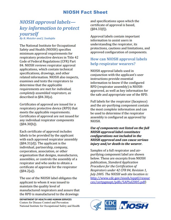 NIOSH Fact Sheet: NIOSH Approval Labels&mdash;Key Information to Protect Yourself