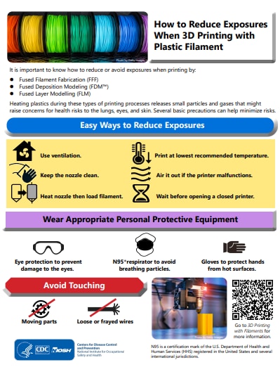 cover of NIOSH publication How to Reduce Exposures When 3D Printing with Plastic Filament