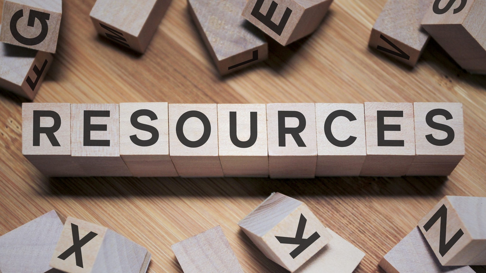 "Resources" spelled out in wooden blocks