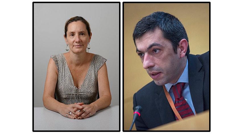 Two headshot pictures side by side.  A woman on the left and a man on the right. They are webinar speakers Jennifer Clerté (left) and Marc Malenfer (right).