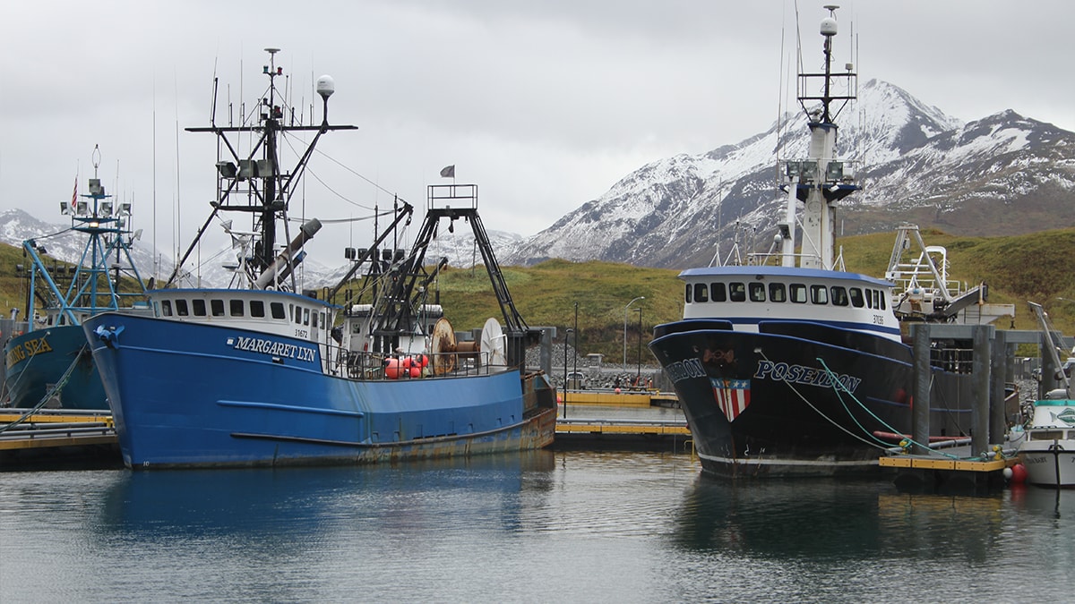 Commercial fishing vessels tied up at the docks in Dutch Harbor, AK. Photo by NIOSH