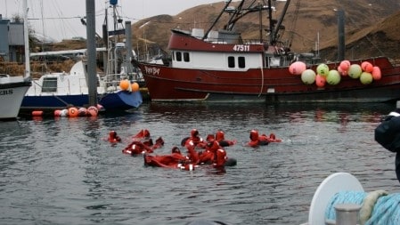 Divers in a marina