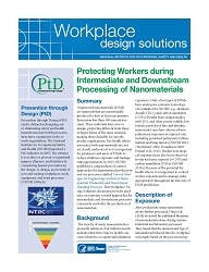 Cover of NIOSH Publication 2018-122 "Workplace Design Solutions: Protecting Workers during Intermediate and Downstream Processing of Nanomaterials"