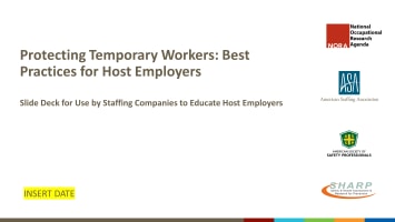 PPT slide deck cover for Protecting Temporary Workers: Best Practices for Host Employers