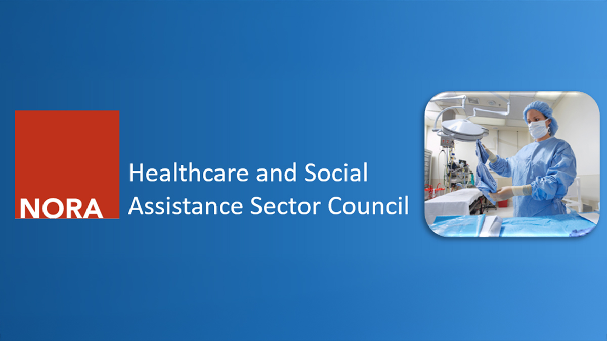 Red square with the word NORA inside square, in blue box with the council name in white writing. Related image at right.