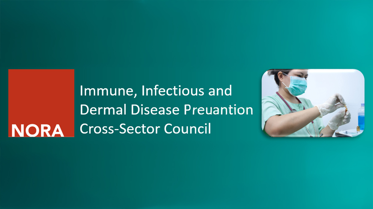 Red square with the word NORA inside green box with the council name in white writing. Related image at right.