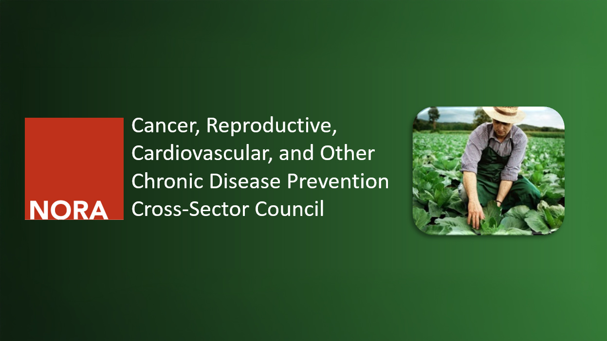 Red square with the word NORA inside green box with the council name in white writing. Image of worker at right.