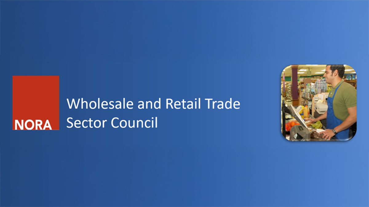 Red square with the word NORA inside blue box with the council name in white writing. Related image at right.