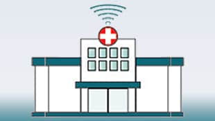 Icon of a Hospital with a Round Wifi signal above
