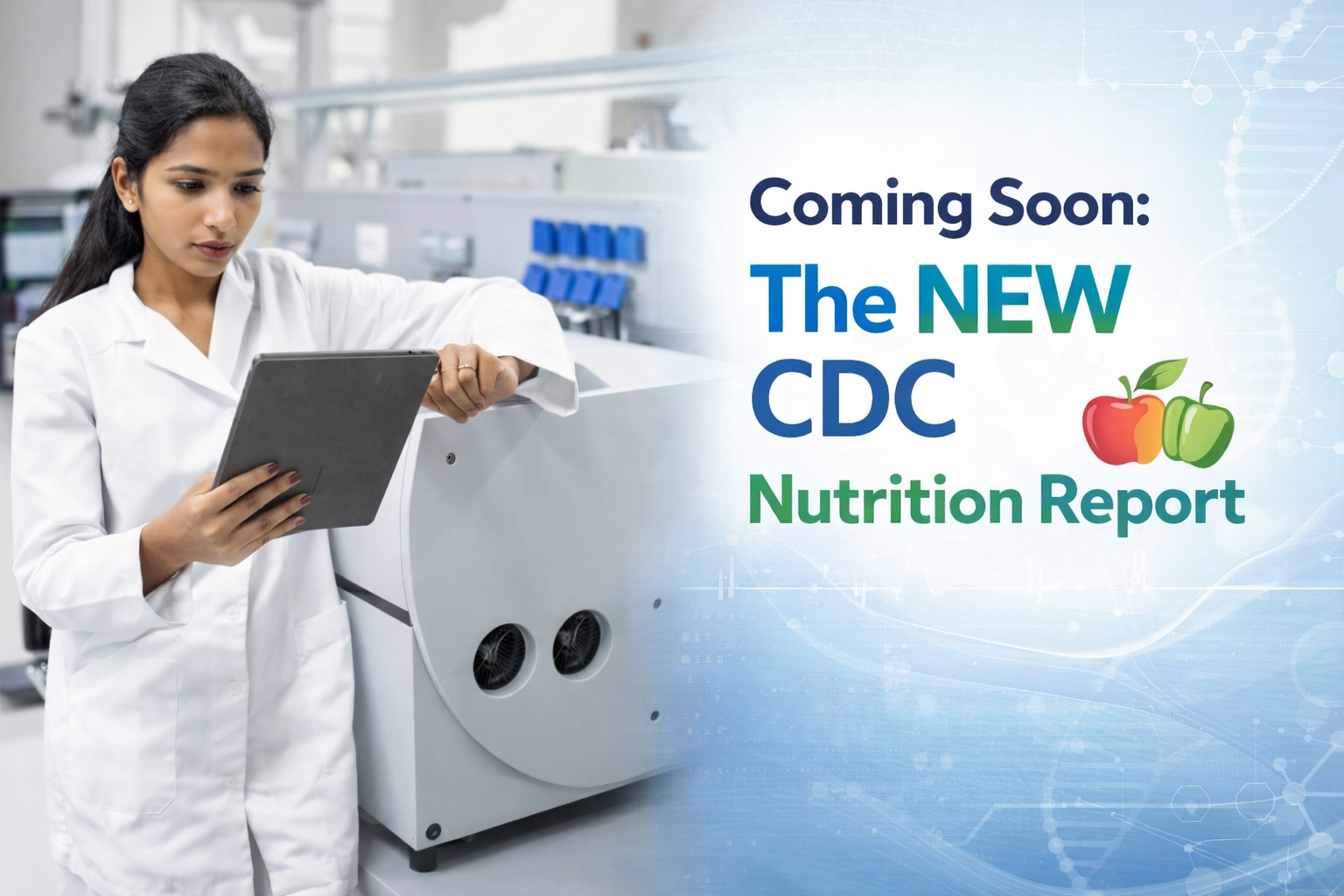 Women working in lab along with announcement of new report release