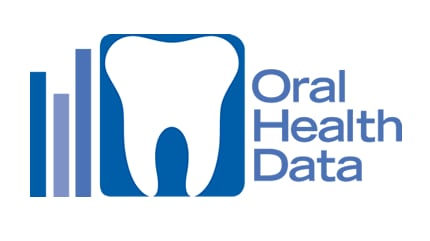 Logo of healthy tooth next to bar chart and "Oral Health Data" type.