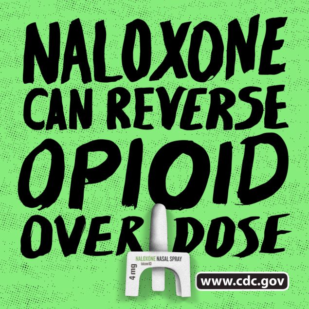 Social media static ad with content about naloxone.
