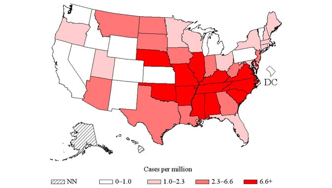rickettsiosis incidence map
