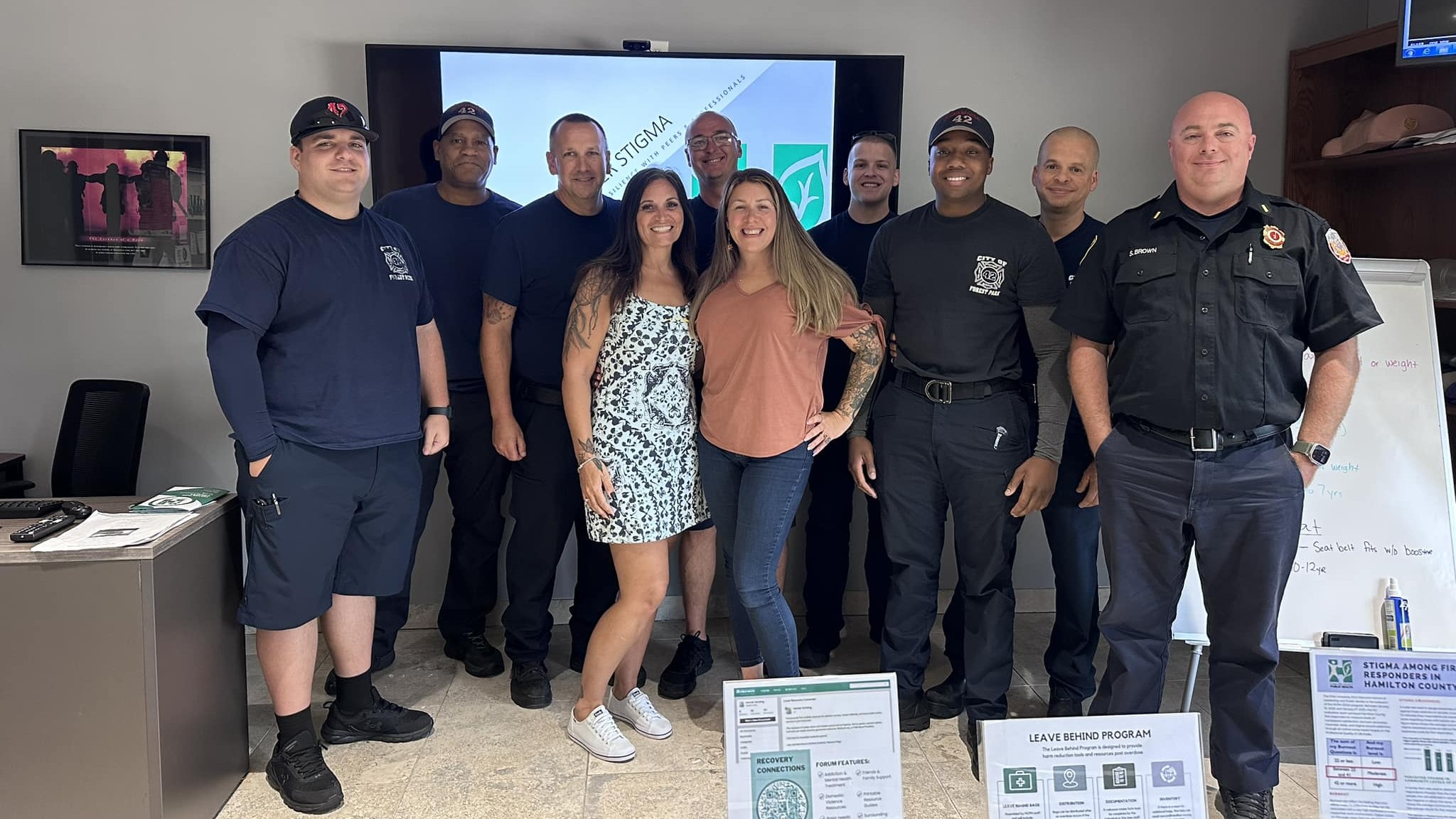 Group photo of fire department and Hamilton County Public Health staff at Stories over Stigma training session