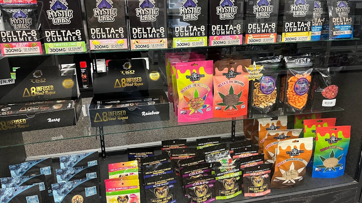Delta-8 products displayed in the front of a convenience store. Photo credit: Wood County Health Coalition