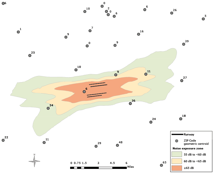 Example of airport noise exposure data and Behavioral Risk Factor Surveillance System (BRFSS) sample sizes at the ZIP Code level for 2008 and 2009. Example of airport noise exposure data and Behavioral Risk Factor Surveillance System (BRFSS) sample sizes at the ZIP Code level for 2008 and 2009.