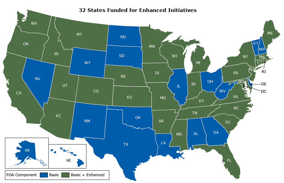 16_0437_02.gif A map illustrating the level of award states received for the State Public Health Actions cooperative agreement.