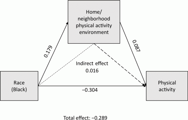 21_0417_02 Home/neighborhood physical activity environment as a mediator of the relationship between race and leisure-time physical activity in 3 rural counties in Georgia, 2019.