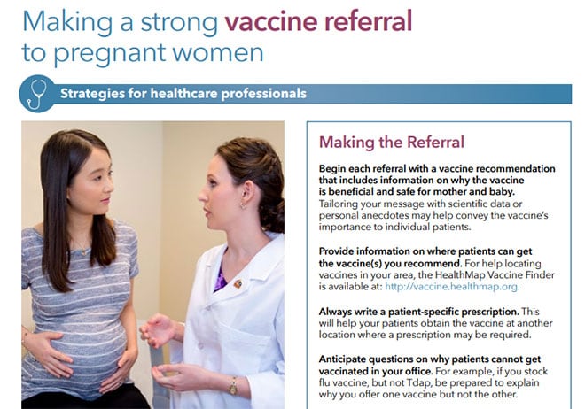 Making A Strong Vaccine Referral to Pregnant Women fact sheet