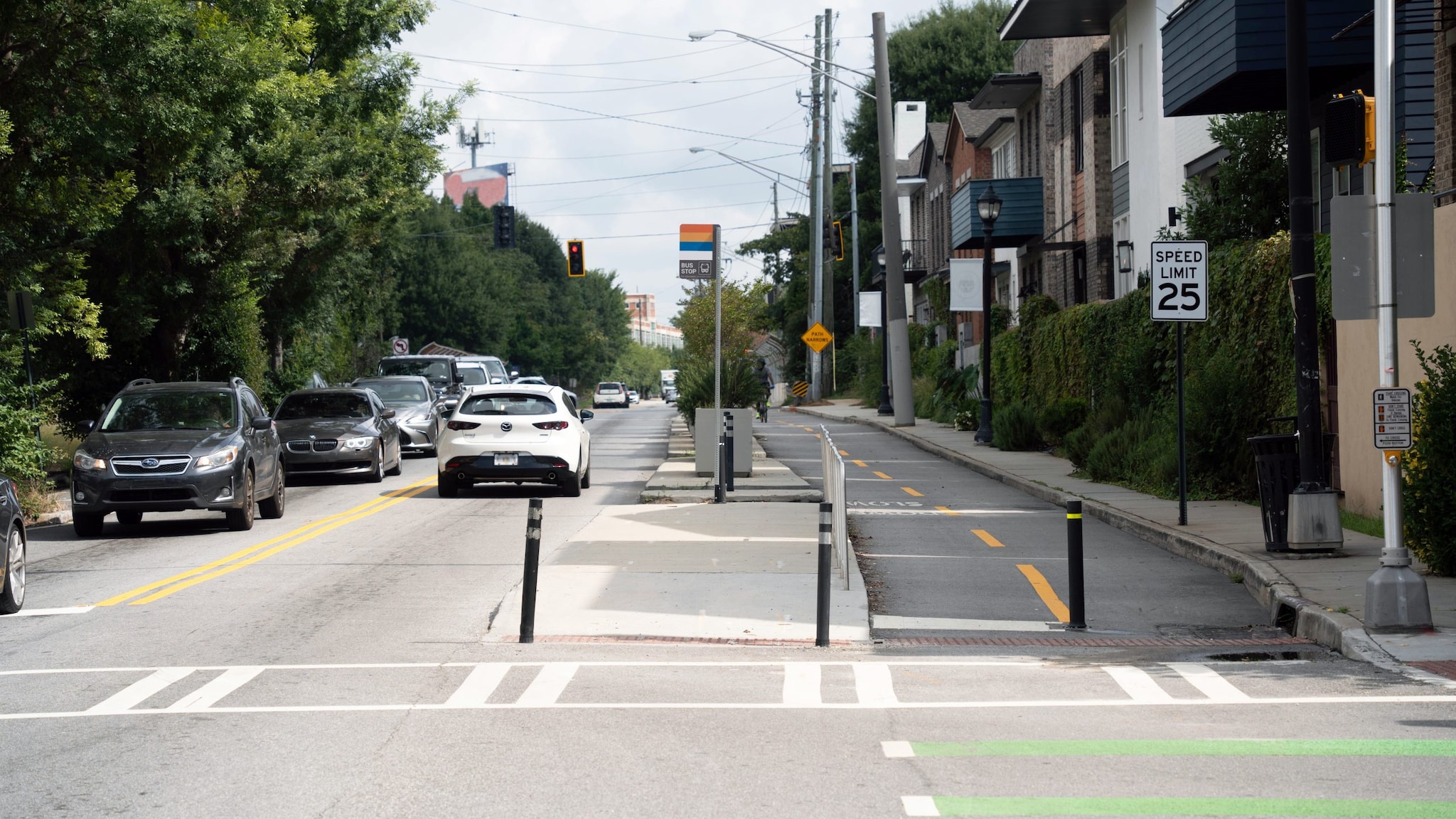 A cycle track separated from cars