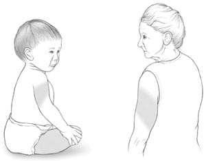 An infant with areas on the upper arm and thigh highlighted and an adult with an area of the upper arm highlighted.