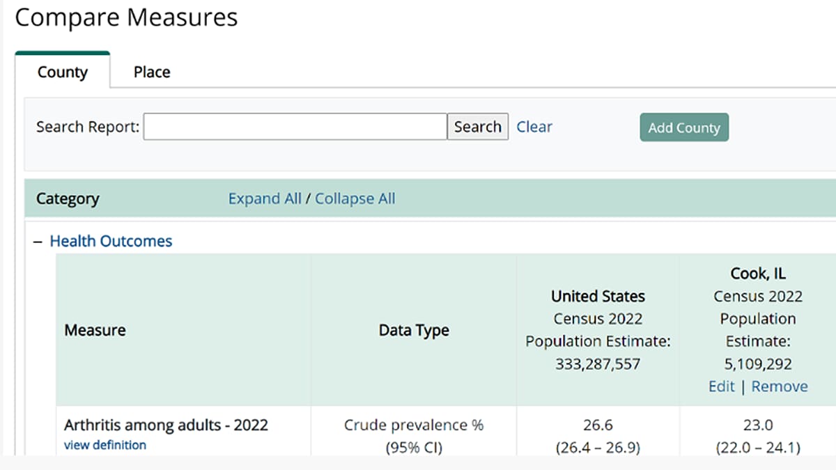 Preview screenshot of PLACES Comparison Report.