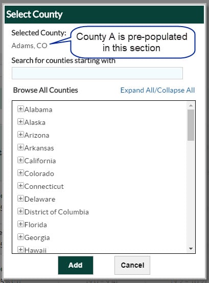 County is pre-populated