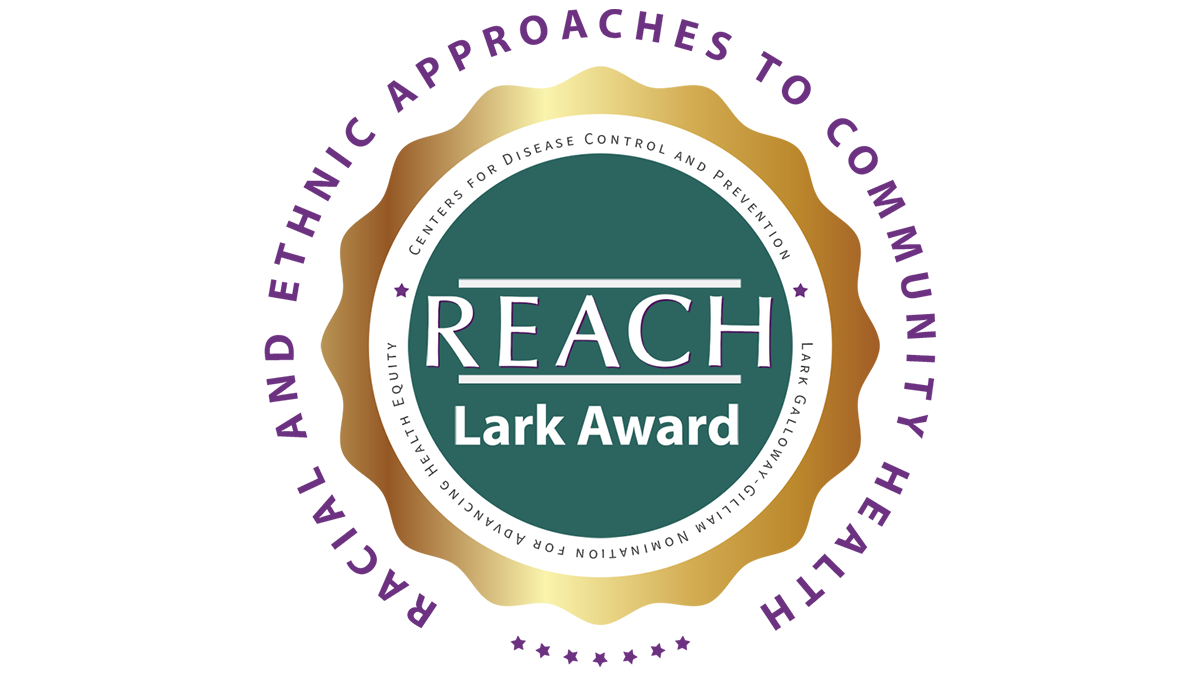 Logo badge includes REACH Lark Award with a green center and gold trim and the REACH program name in a circle around the badge.
