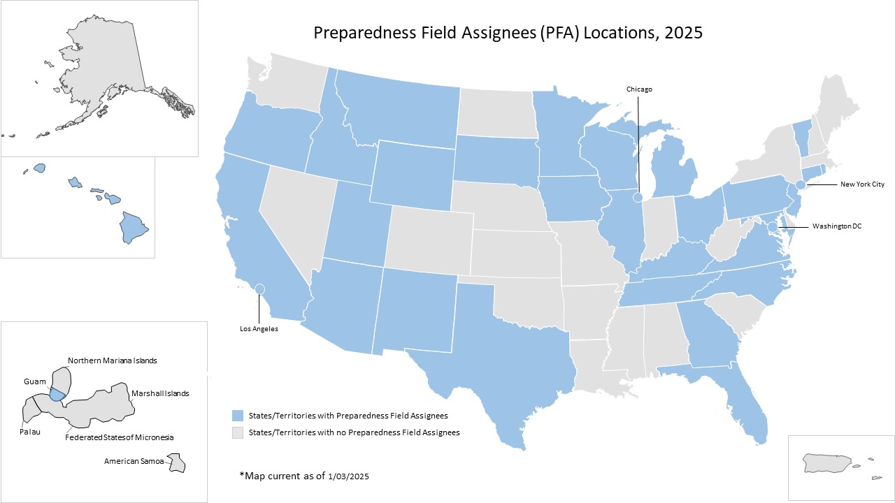 Preparedness Field Assignee Program Host Site Locations Map - 2025