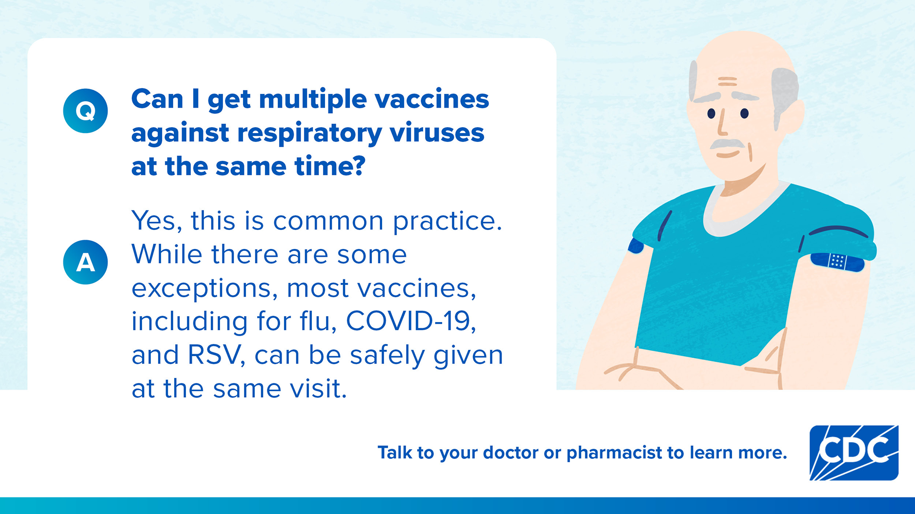 Graphic of a man asking a question about getting multiple vaccines at once