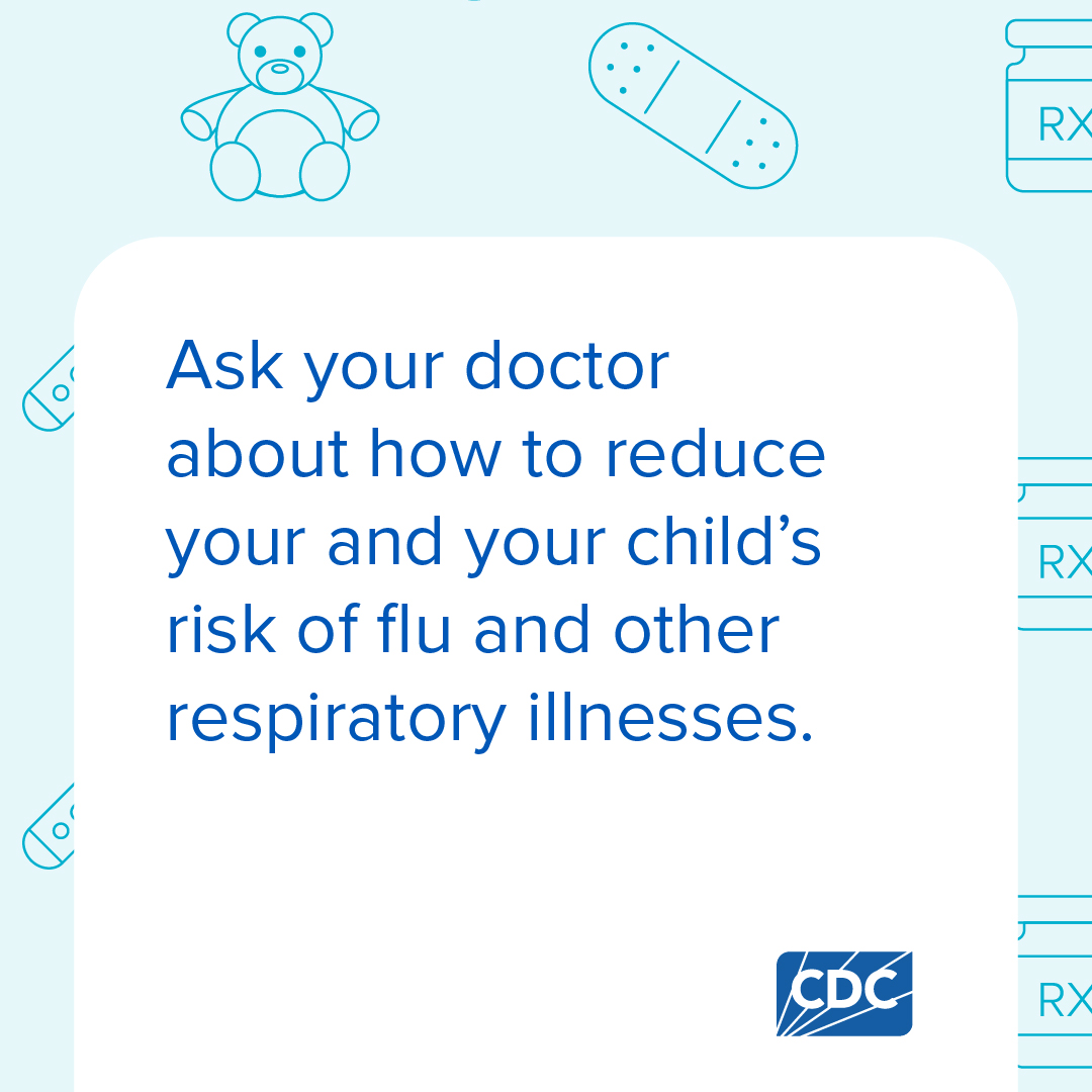 Graphic encouraging parents to talk with their child's doctor about how to reduce the risk of flu