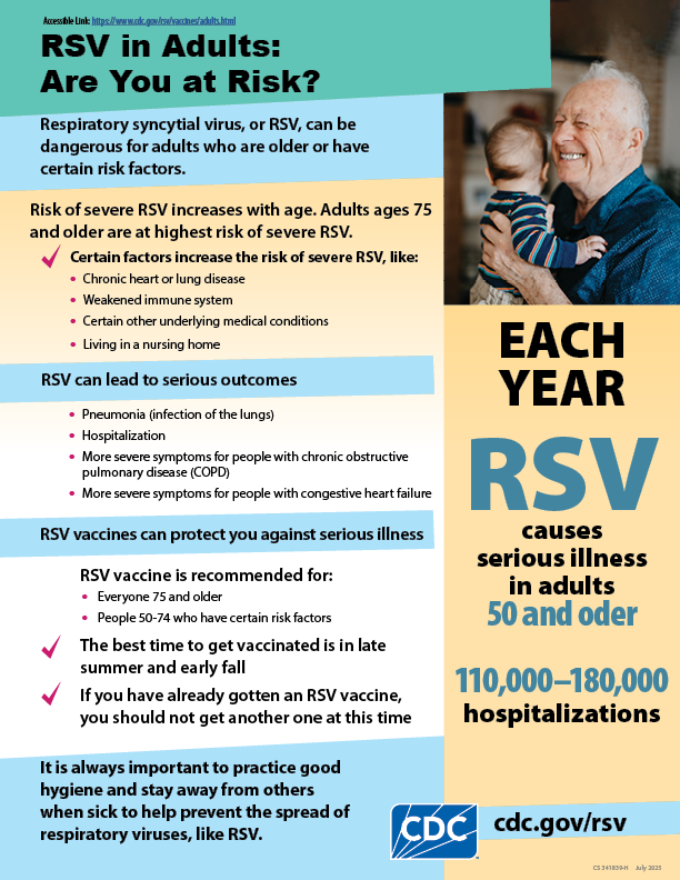RSV in adults: Are you at risk? Respiratory syncytial virus, or RSV, can be dangerous for adults who are older or have certain risk factors.