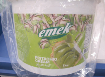 Image of a tub of pistachio cream.