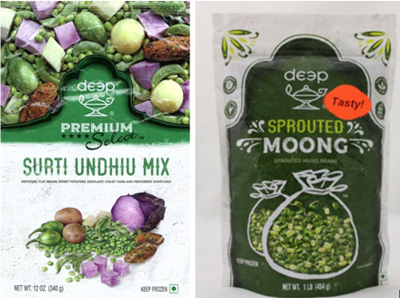 Image of frozen sprouted beans and Surti Undhiu mix
