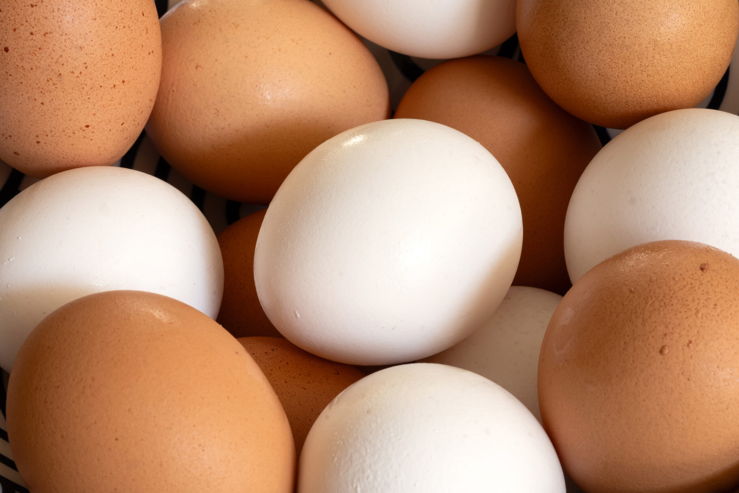 Brown and white shell chicken eggs