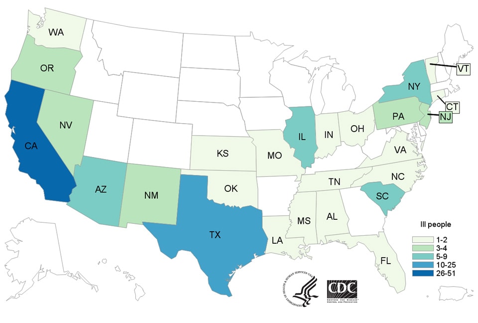 Case Count Maps Salmonella Infections Linked To Small Turtles   Big Map 5 2 16 