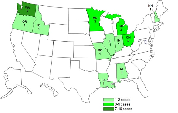 Cdc Case Count Maps Salmonella Typhimurium Infections Linked To Hedgehogs