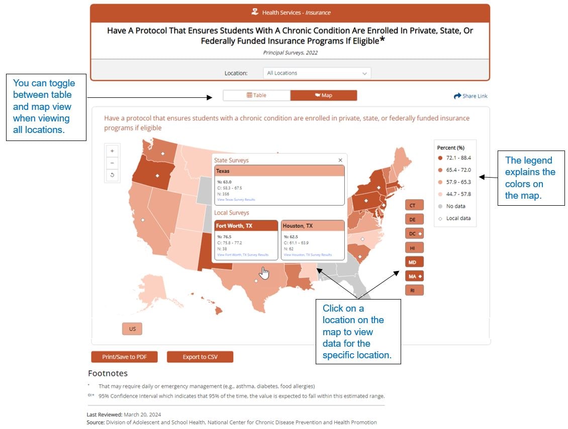 A map view is shown because data were requested from all locations.