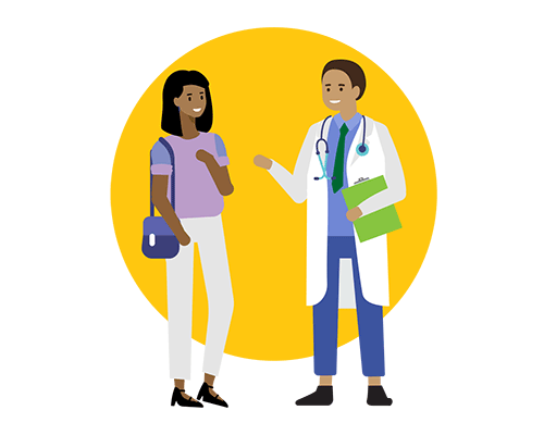 Illustration of woman talking with her doctor.