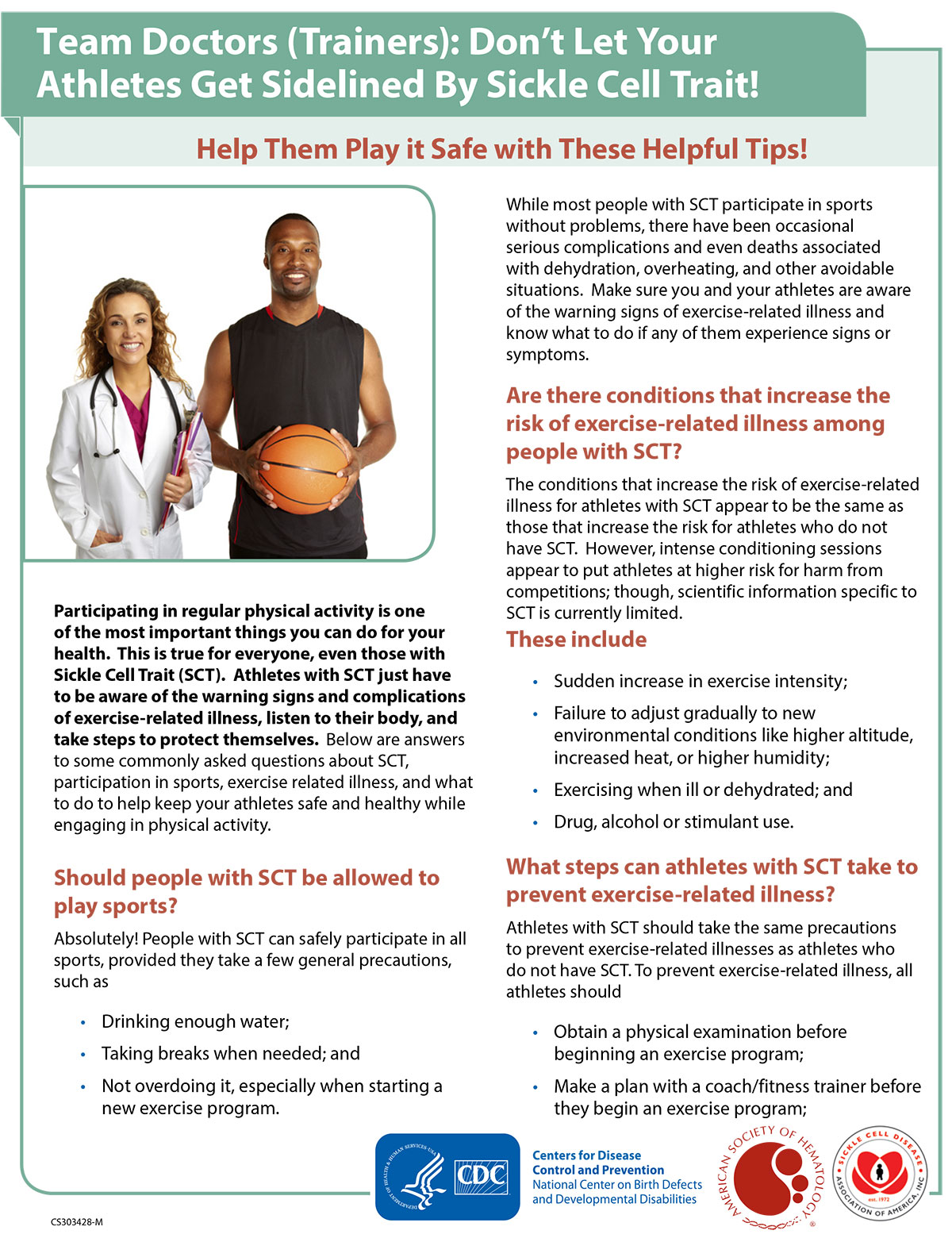 Team Doctors (trainers): Don’t let your athletes get sidelined by sickle cell trait! Help them play it safe with these helpful tips! fact sheet thumbnail